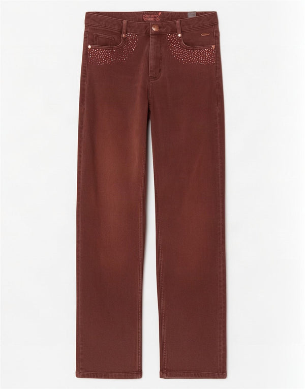 Calça feminina reta casual Marks & Spencer UK 10 pequena W28 L27 marrom
