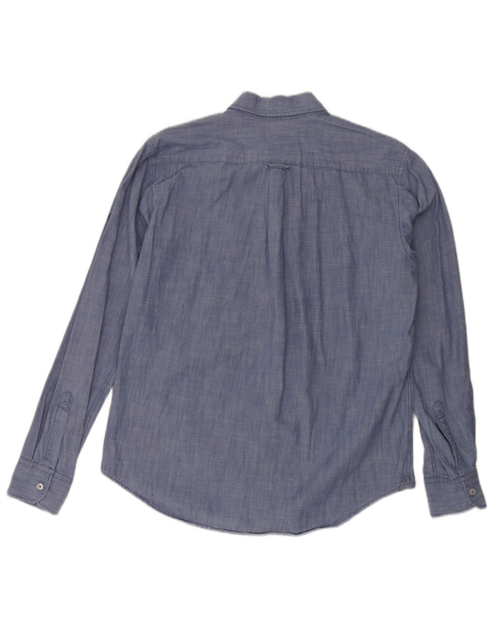 Camisa masculina vintage algodão azul médio