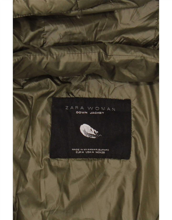 Jaqueta acolchoada com capuz feminino Zara UK 12 Medium Khaki Colourblock