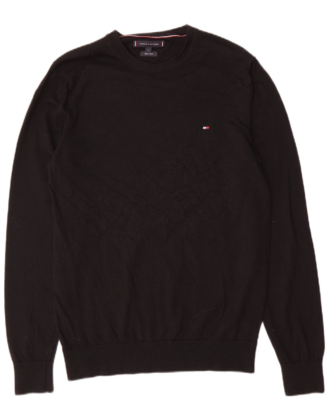 Suéter masculino Tommy Hilfiger com gola redonda, grande lã preta