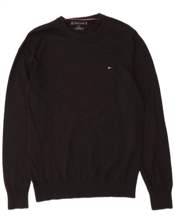 Suéter masculino Tommy Hilfiger com gola redonda, grande lã preta