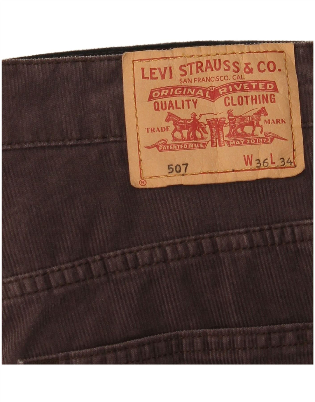 Calça masculina LEVI'S 507 Bootcut veludo W36 L34 algodão marrom