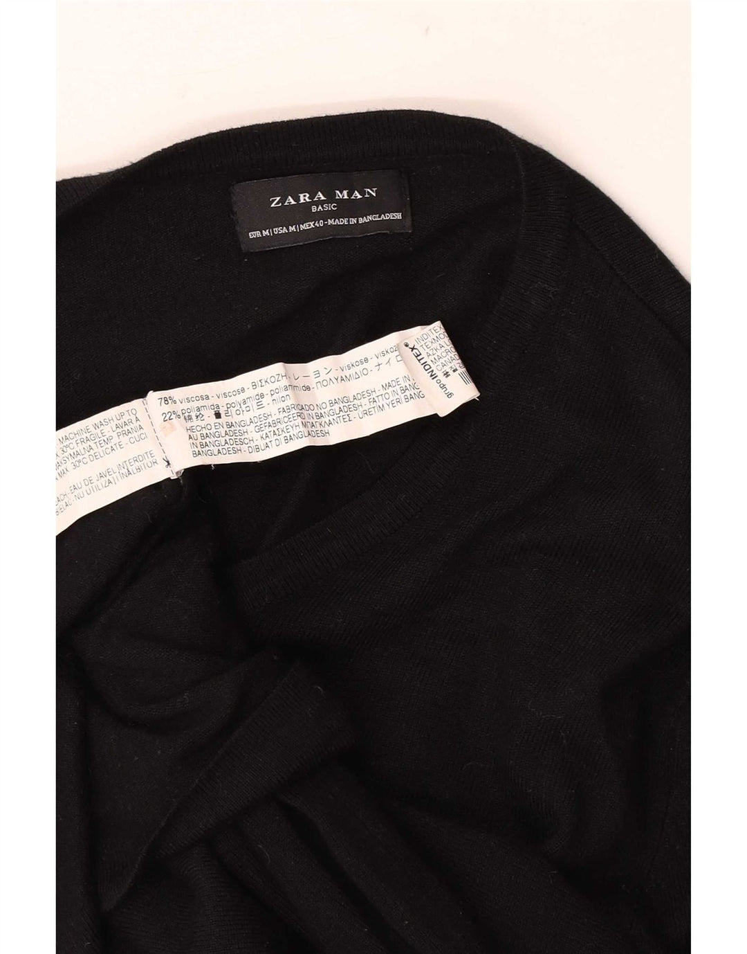 Suéter masculino Zara com decote em V, viscose preta média