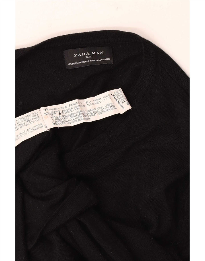 Suéter masculino Zara com decote em V, viscose preta média