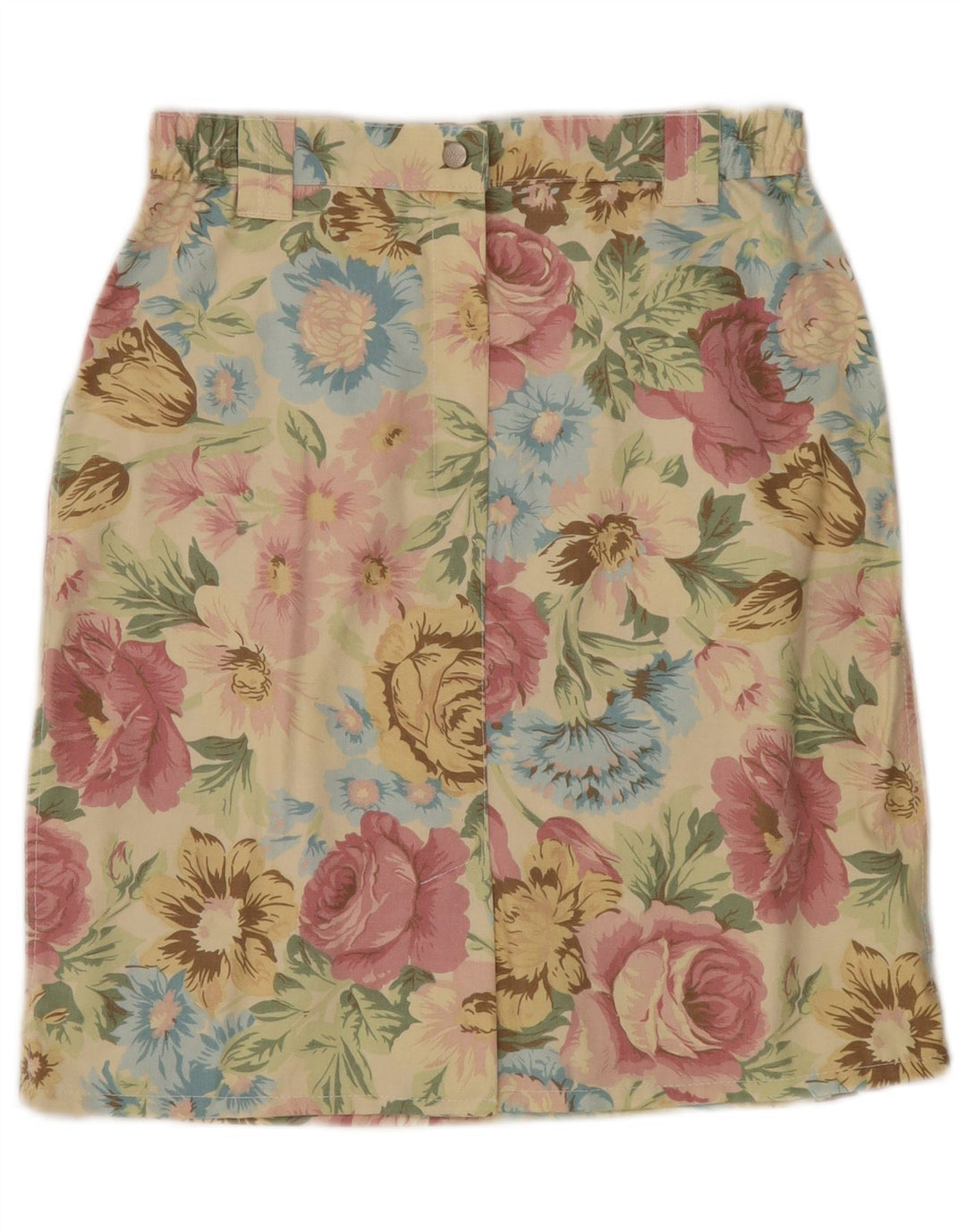 Saia reta feminina de cintura alta VINTAGE W30 floral amarelo médio