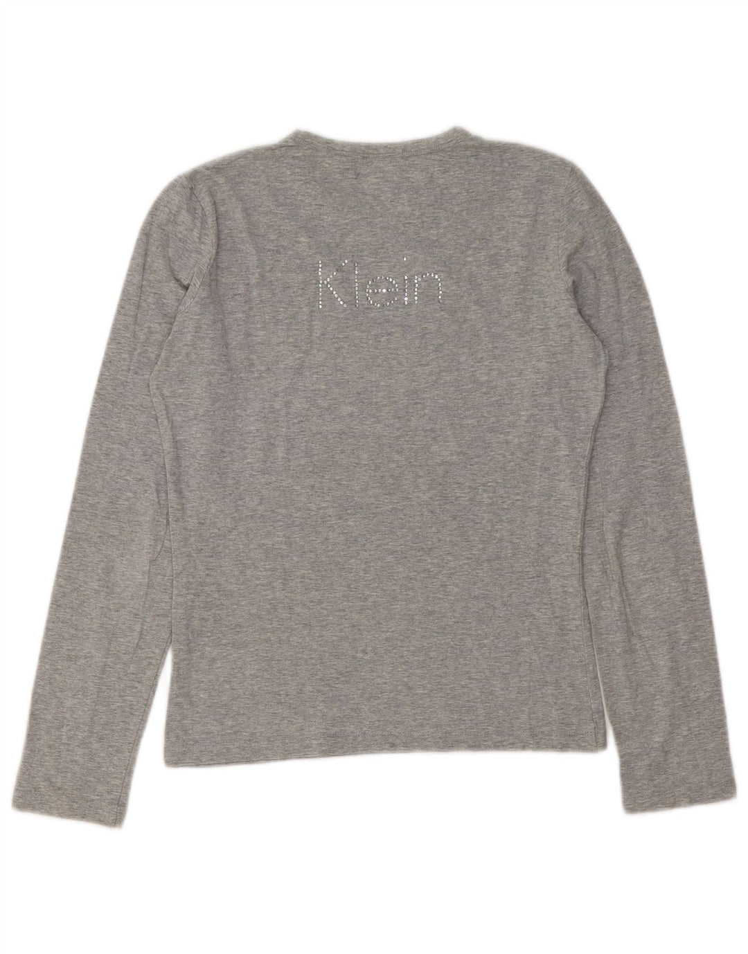 Calvin Klein Jeans Feminino Top Gráfico Manga Longa Reino Unido 12 Médio Cinza Flecked