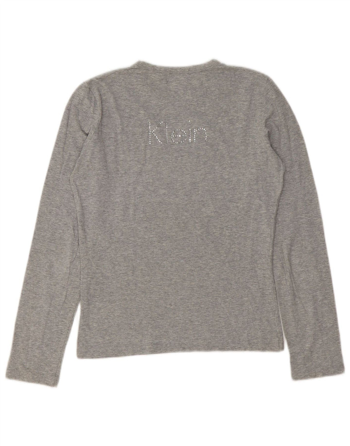 Calvin Klein Jeans Feminino Top Gráfico Manga Longa Reino Unido 12 Médio Cinza Flecked