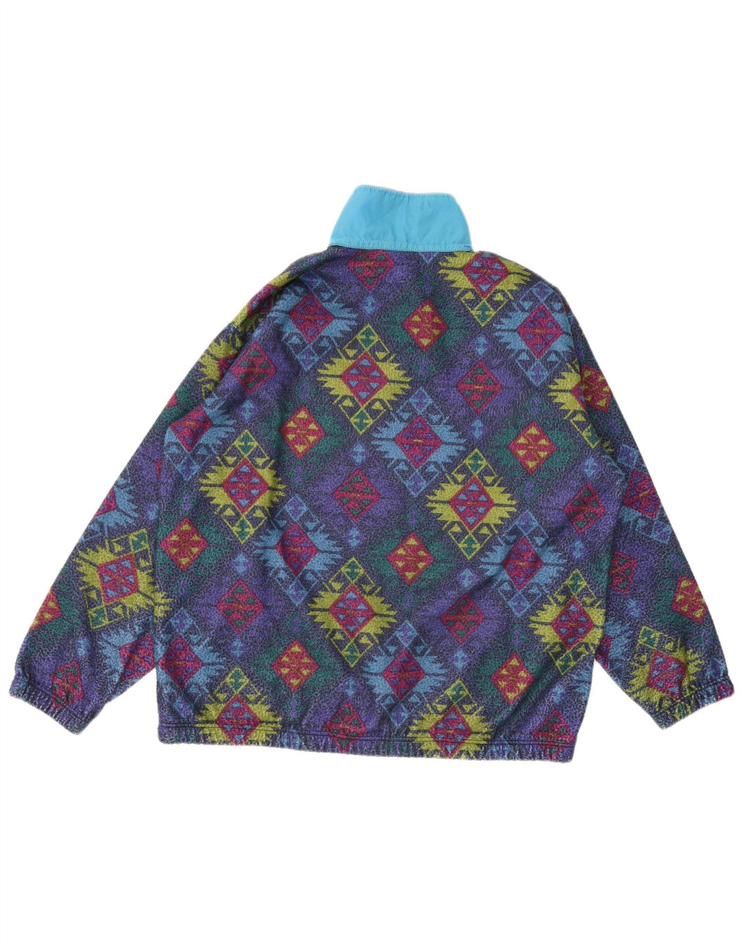 Jumper de lã com pescoço de botão masculino vintage XL multicolorido geométrico