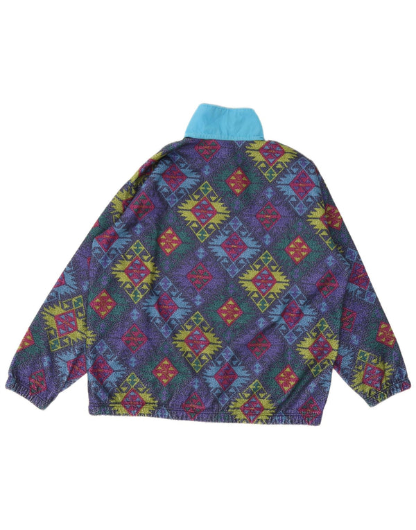 Jumper de lã com pescoço de botão masculino vintage XL multicolorido geométrico
