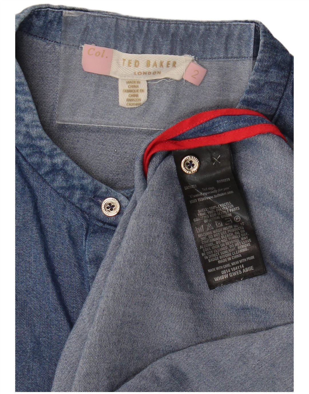 Camisa jeans feminina Ted Baker, corte solto, sem mangas, tamanho 2, pequeno, azul, Lyocell
