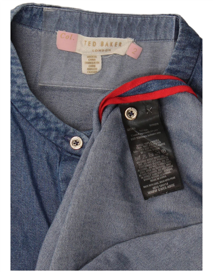 Camisa jeans feminina Ted Baker, corte solto, sem mangas, tamanho 2, pequeno, azul, Lyocell