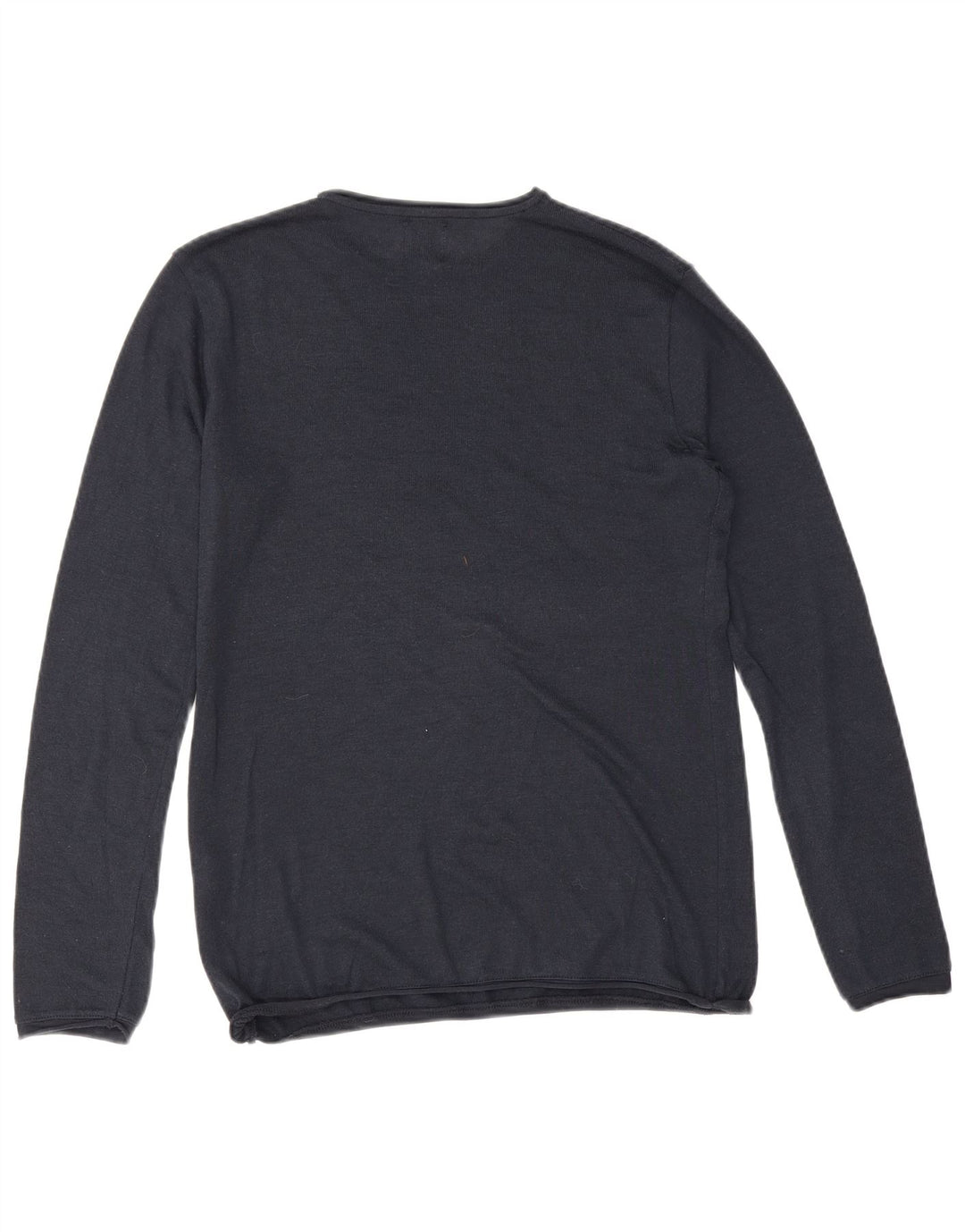 Zara Suéter masculino com gola redonda pequeno algodão azul marinho