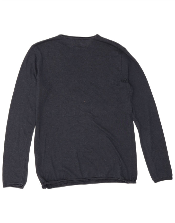 Zara Suéter masculino com gola redonda pequeno algodão azul marinho
