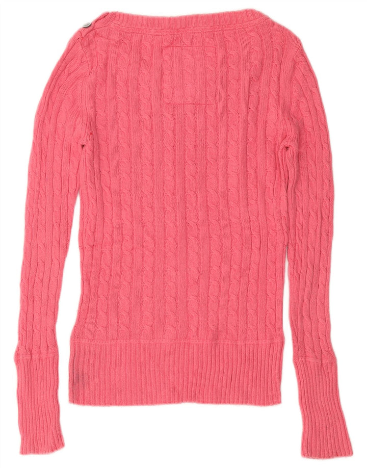 Suéter feminino Superdry com gola canoa UK 10 algodão rosa pequeno