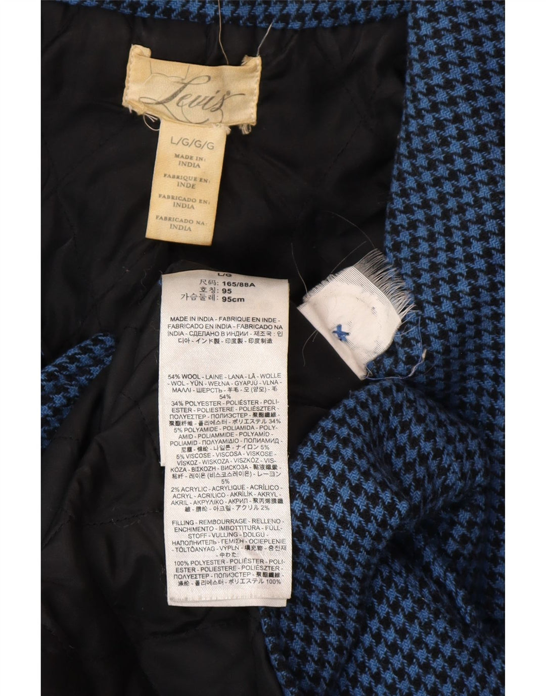 Casaco feminino com peito duplo LEVI'S Reino Unido 16 grande lã houndstooth azul