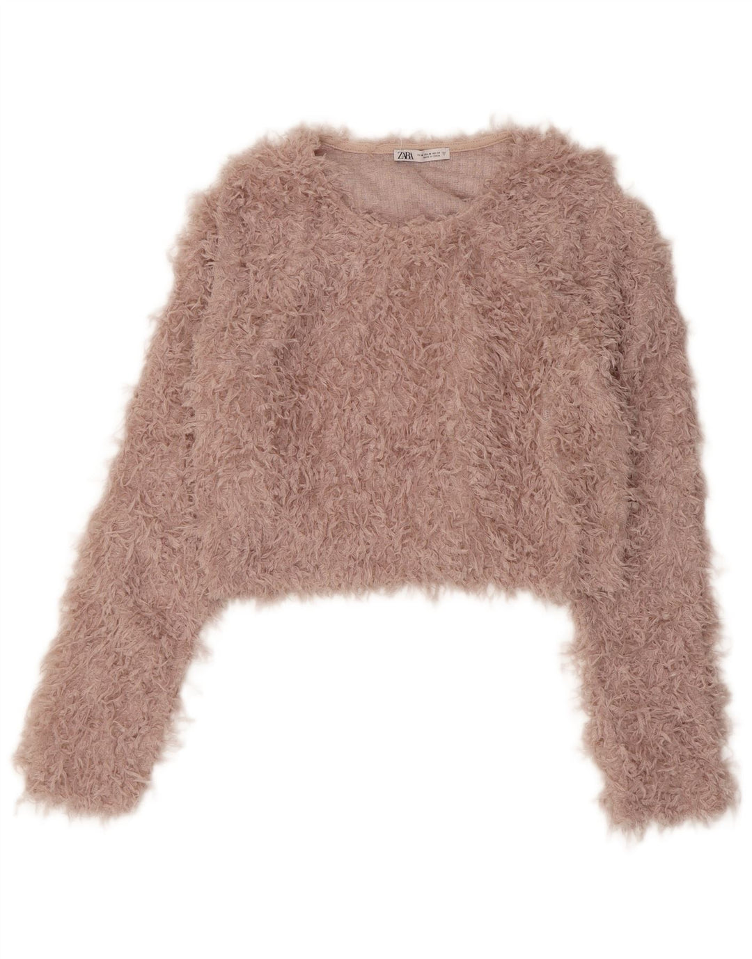 Zara Suéter feminino cropped com gola canoa Reino Unido 12 poliéster rosa médio