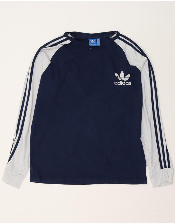 Top gráfico masculino ADIDAS manga comprida grande algodão colorblock azul marinho