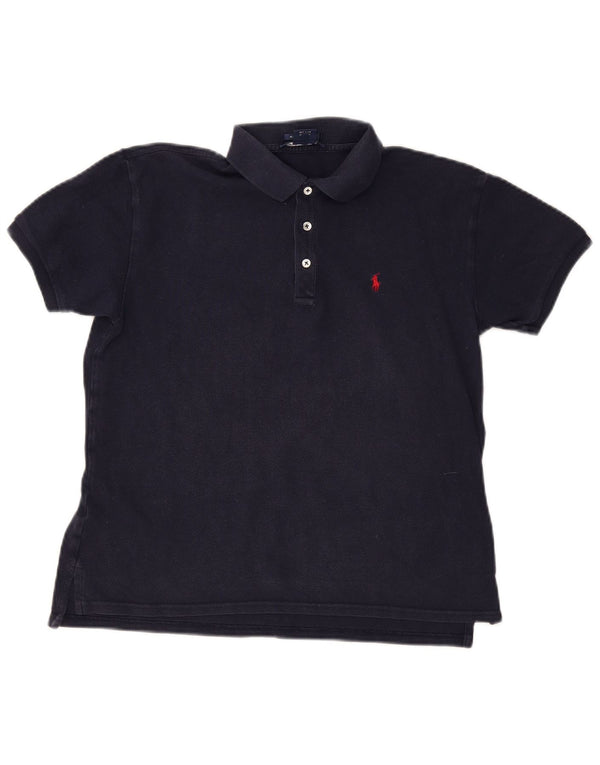 Ralph Lauren Camisa polo feminina grande Reino Unido 10 pequena algodão azul marinho