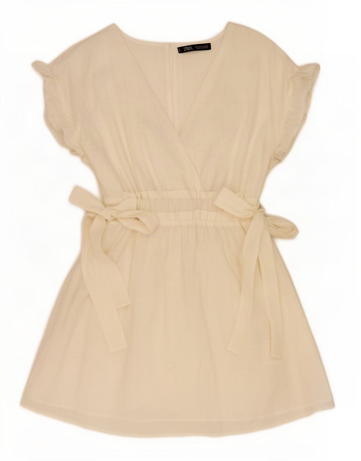 Vestido feminino Zara A-Line UK 12 Médio Off White Lyocell