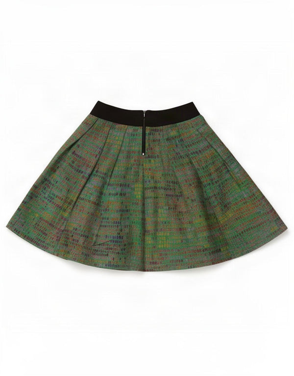 Mini saia plissada feminina vintage pequena W27 verde manchada