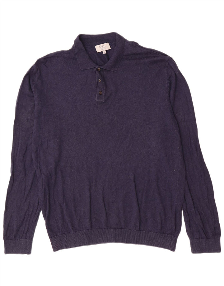 Suéter masculino Marks & Spencer com gola polo XL azul marinho
