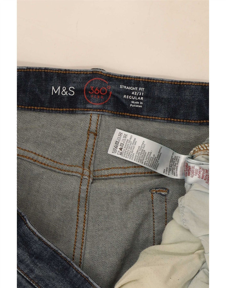 Calça jeans reta regular masculina Marks & Spencer W42 L31 algodão azul marinho