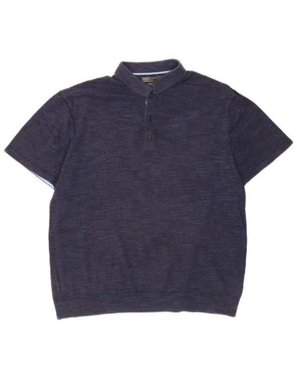 Camisa pólo masculina de manga curta Marks & Spencer grande azul marinho manchado