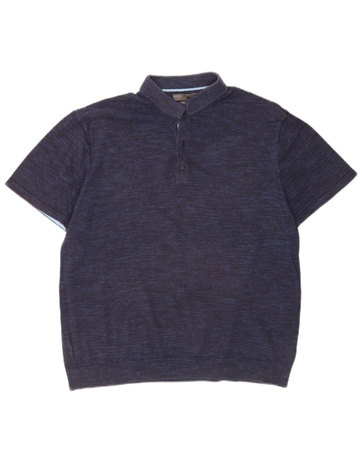 Camisa pólo masculina de manga curta Marks & Spencer grande azul marinho manchado