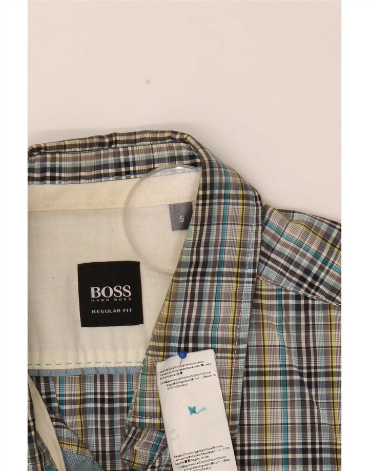 Camisa masculina Hugo Boss pequena xadrez multicolorida de algodão