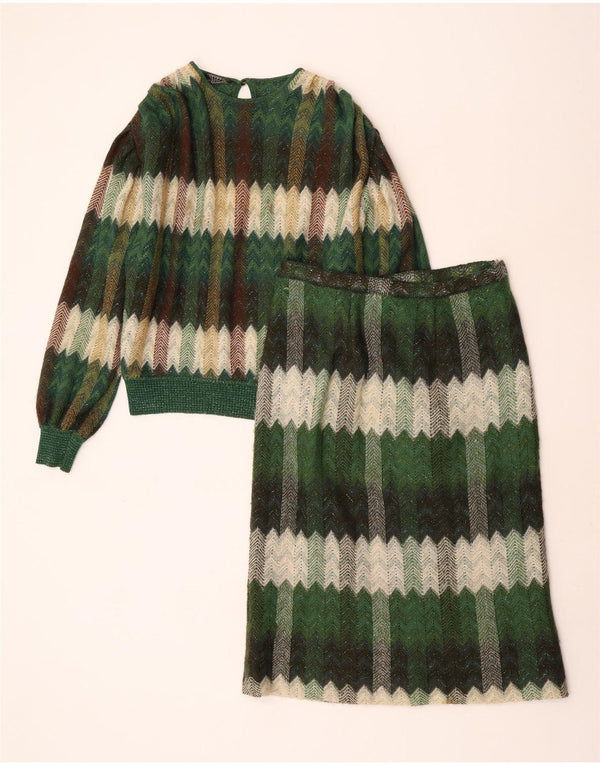 Conjunto de saia feminina de malha STIZZOLI de 2 peças Reino Unido 12 médio W28 lã Chevron verde