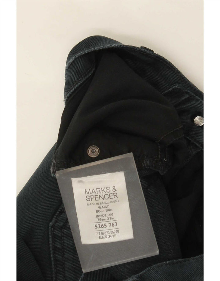 Calça jeans reta masculina Marks & Spencer desgastada W34 L31 algodão preto