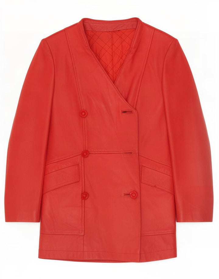 Jaqueta de couro vintage feminina com peito duplo Reino Unido 14 vermelho médio