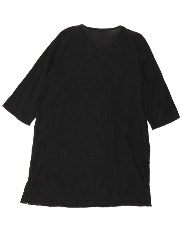 Vestido túnica feminino VINTAGE manga 3/4 UK 18 XL preto floral