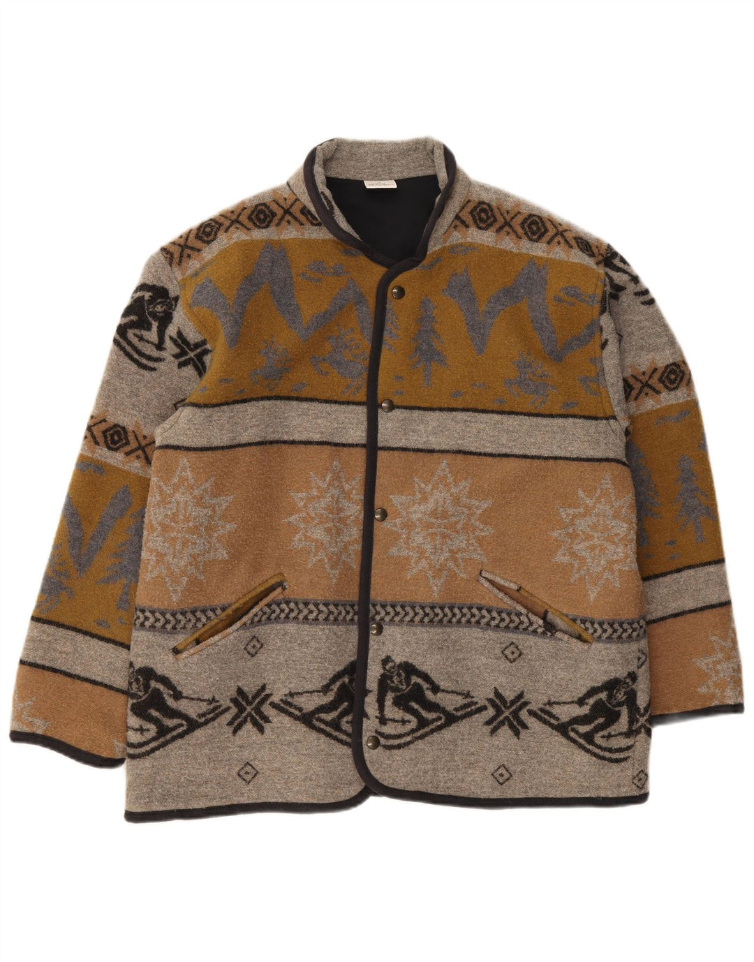Jaqueta masculina vintage de ajuste regular UK 38 lã geométrica marrom médio