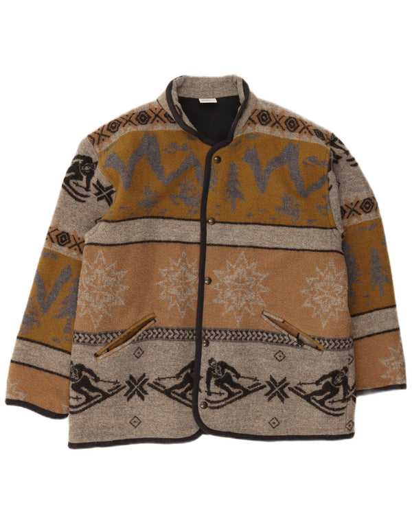 Jaqueta masculina vintage de ajuste regular UK 38 lã geométrica marrom médio