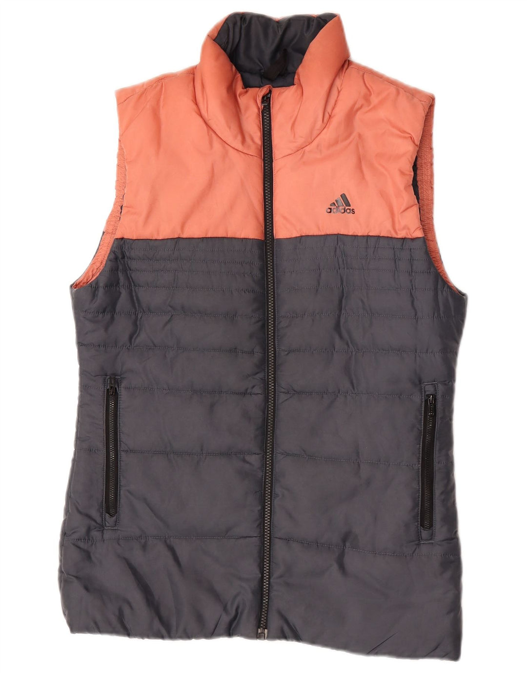 Colete acolchoado feminino Adidas UK 10 pequeno cinza colorblock poliéster