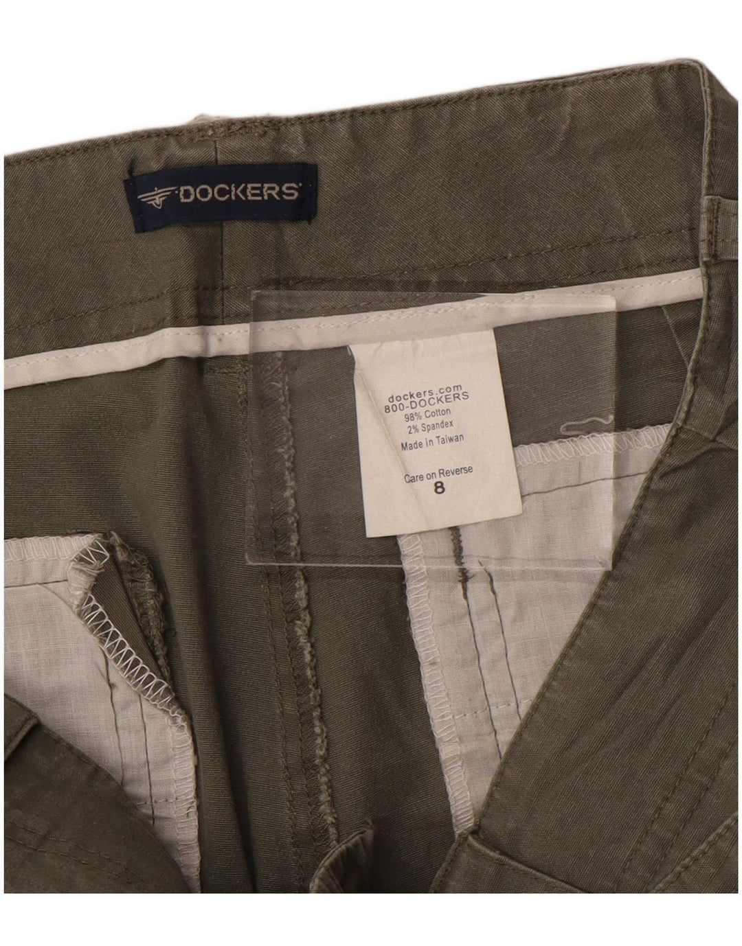 Shorts cargo feminino Dockers US 8 médio W30 algodão cáqui