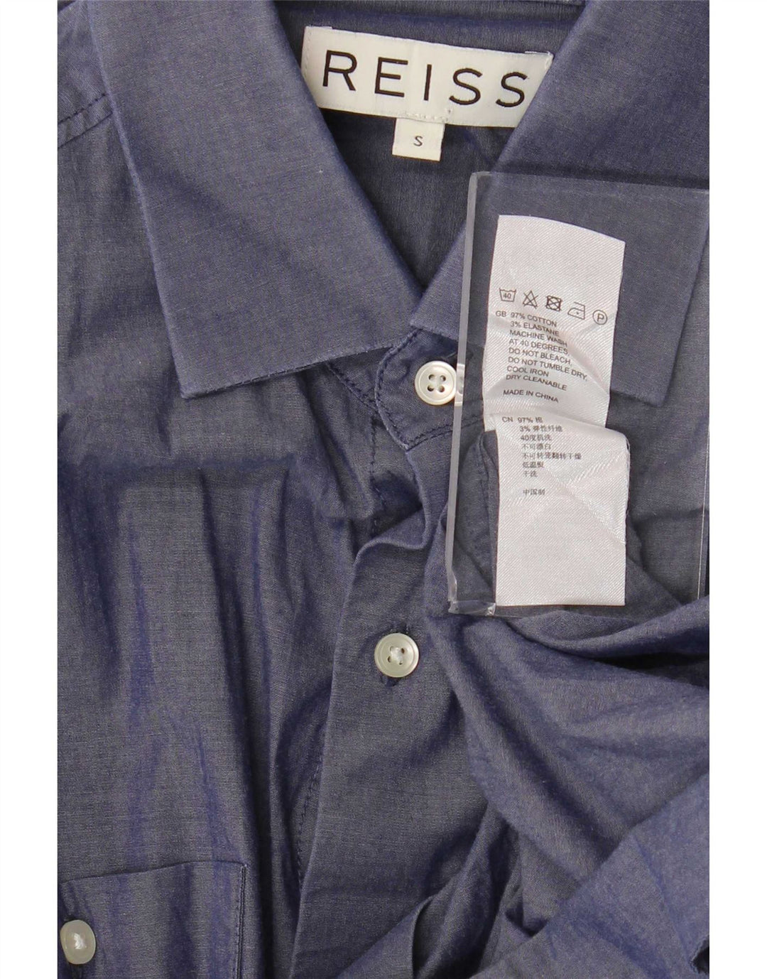 Camisa masculina Reiss pequena algodão azul marinho