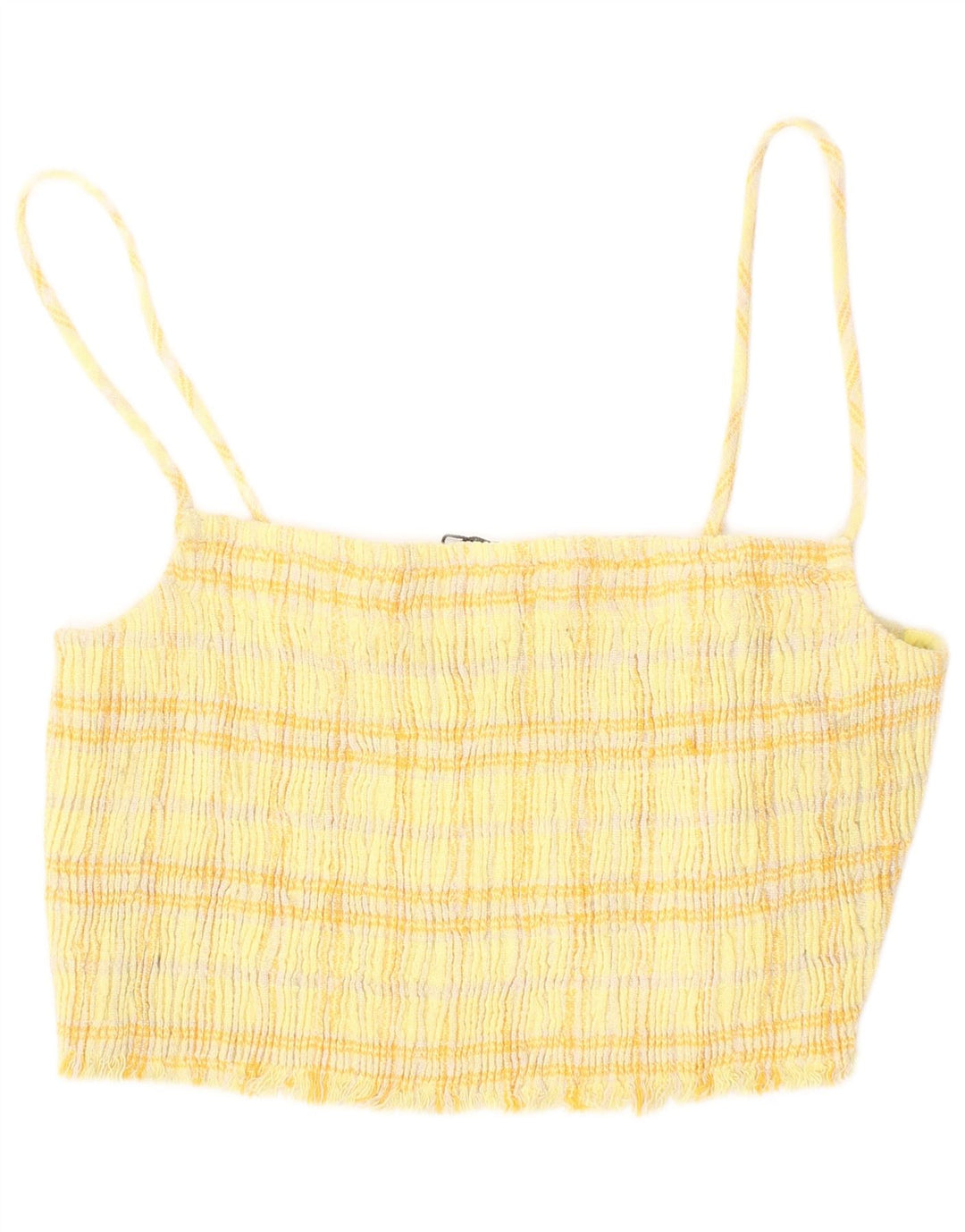 Zara Top feminino curto de algodão xadrez amarelo médio