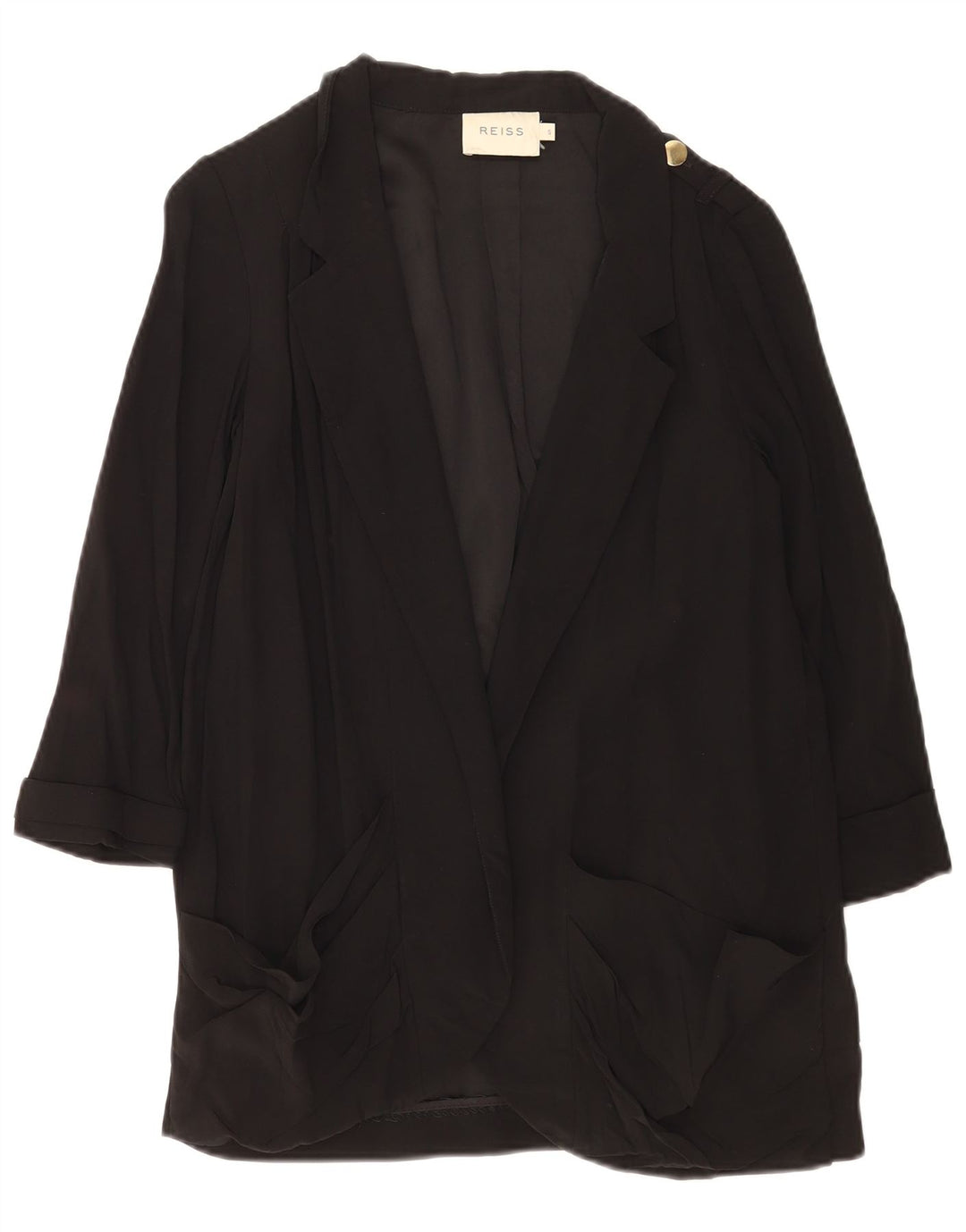 Jaqueta blazer aberta grande Reiss feminina Reino Unido 10 pequeno acetato preto