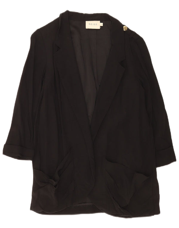 Jaqueta blazer aberta grande Reiss feminina Reino Unido 10 pequeno acetato preto