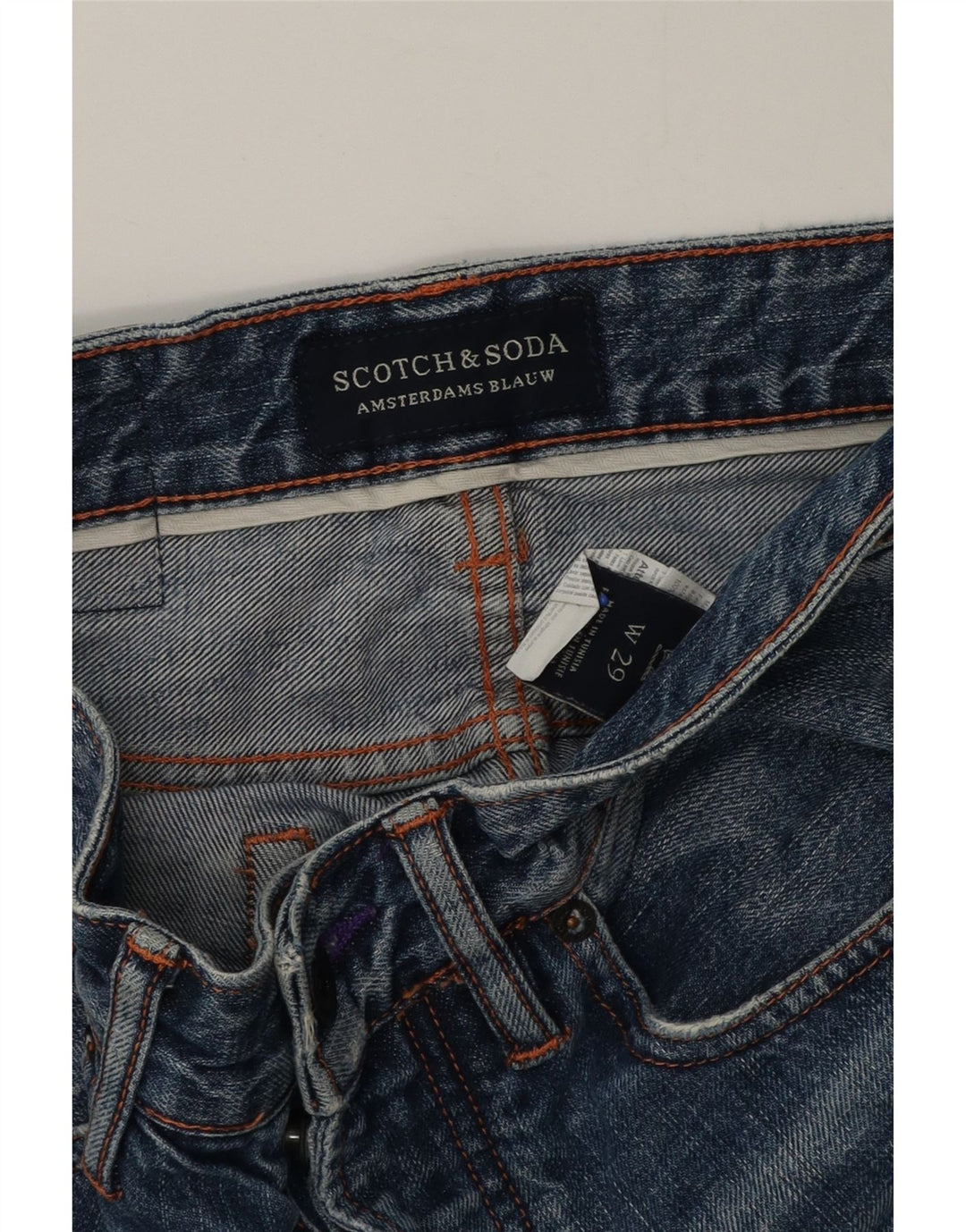 Scotch & Soda Shorts jeans masculino desgastado W29 pequeno algodão azul