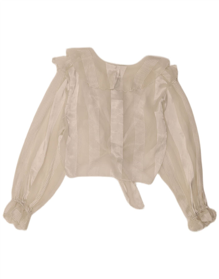 Top feminino vintage transparente UK 10 listrado branco médio
