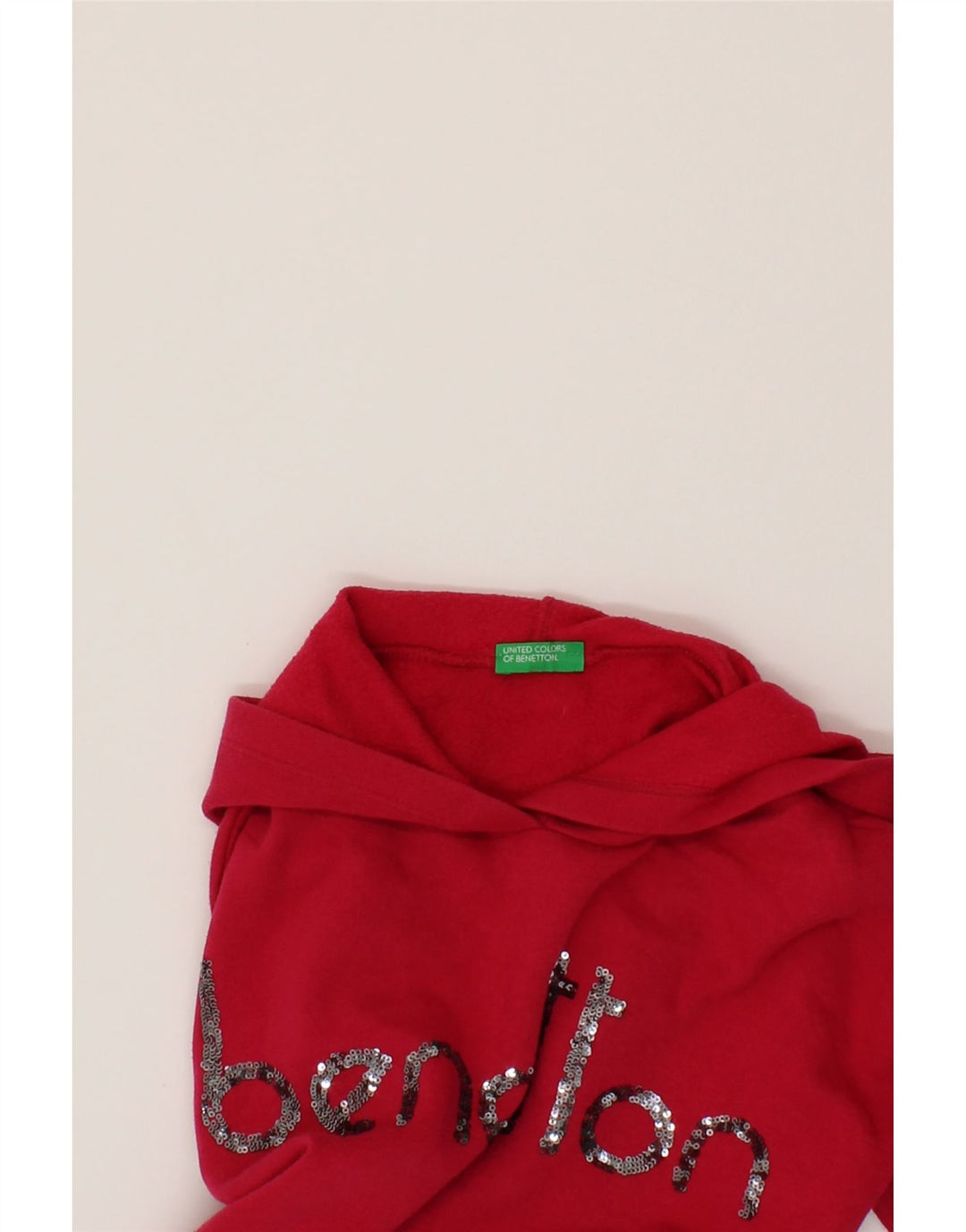 BENETTON Girls Crop Graphic Hoodie Jumper 10-11 Years Pink Vintage Benetton and Second-Hand Benetton from Messina Hembry 