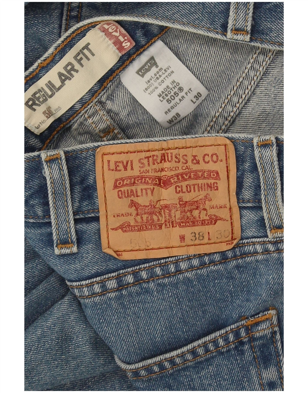 Calça jeans masculina Levi's 505 Regular Fit Straight W38 L30 Azul Algodão