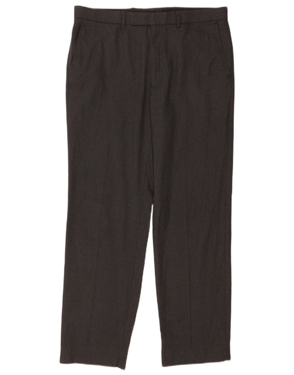 Calça masculina de terno reto Marks & Spencer W34 L31 poliéster cinza
