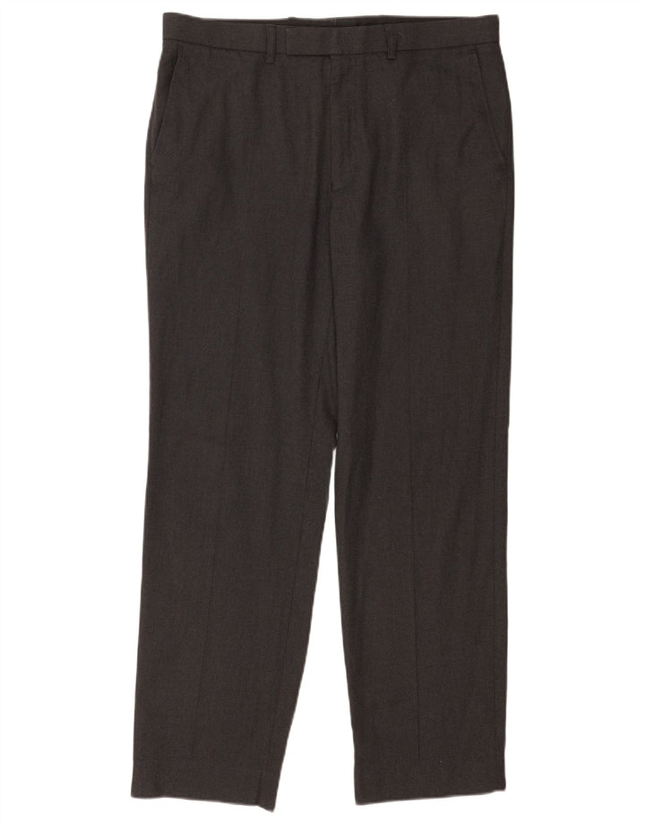 Calça masculina de terno reto Marks & Spencer W34 L31 poliéster cinza
