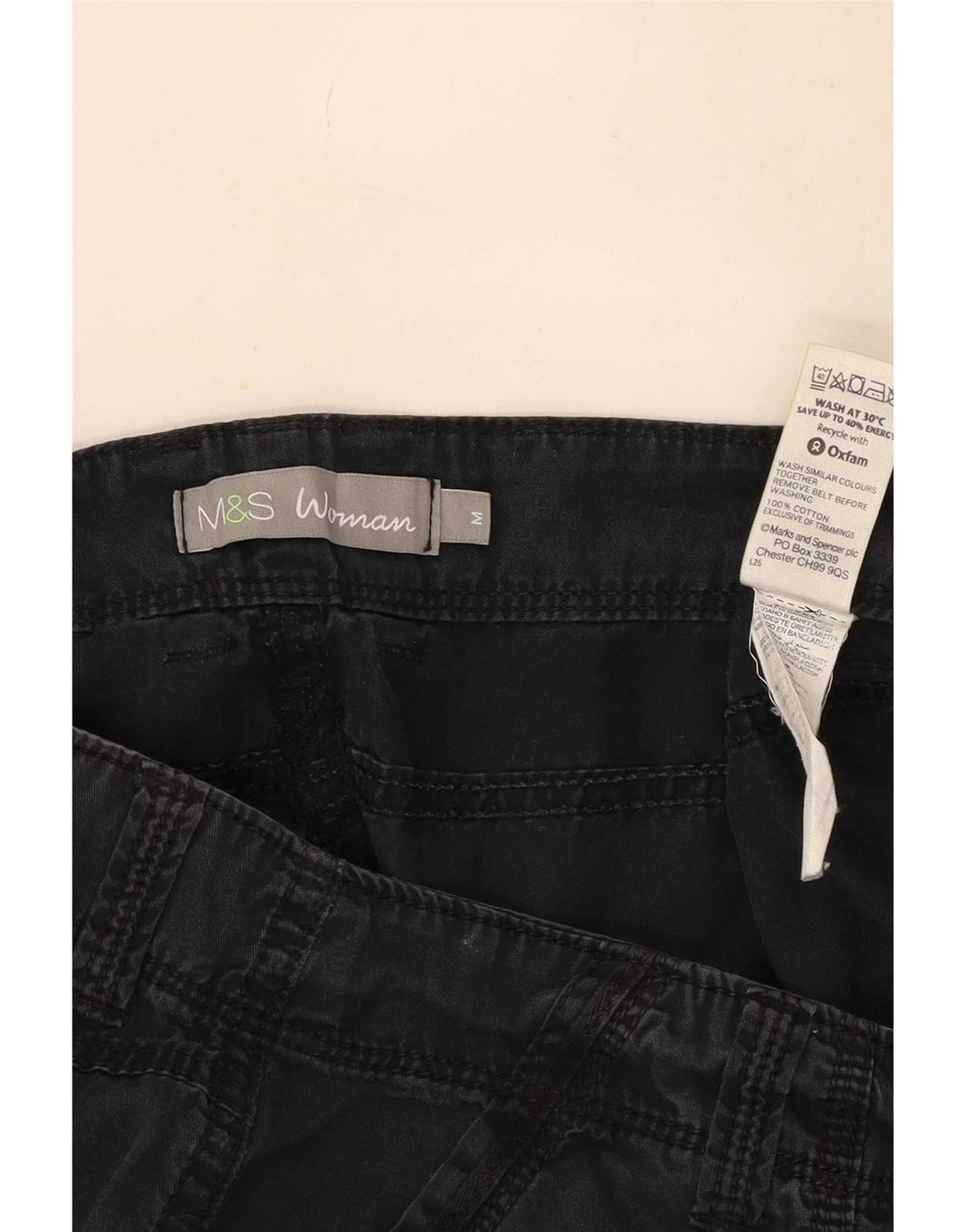 Calça cargo feminina reta Marks & Spencer, médio W34 L30 algodão preto