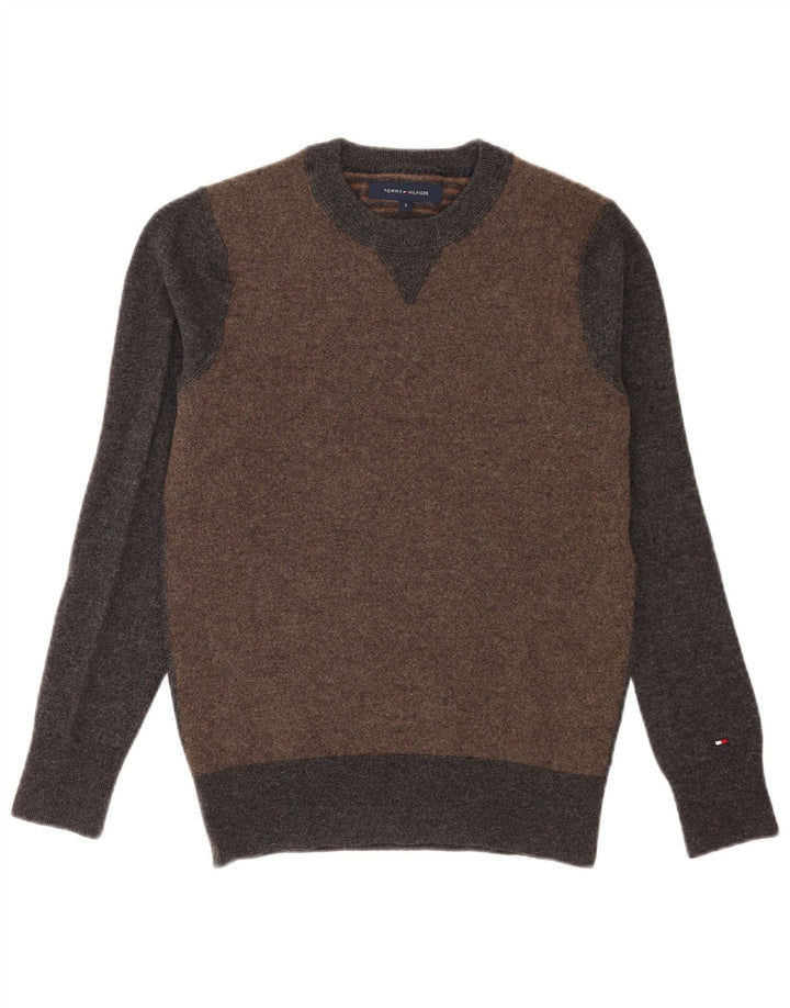 Suéter masculino Tommy Hilfiger com gola redonda e bloco colorido cinza pequeno