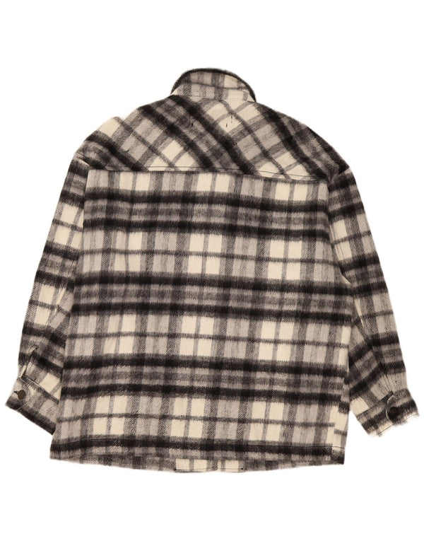 Camisa feminina oversized de flanela Zara Reino Unido 10 pequena xadrez cinza
